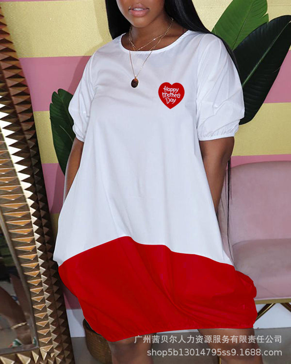 Spot Foreign Trade-2022 Women's Clothing--List _ Printed Short Sleeve Loose Contrast Color Casual Dress