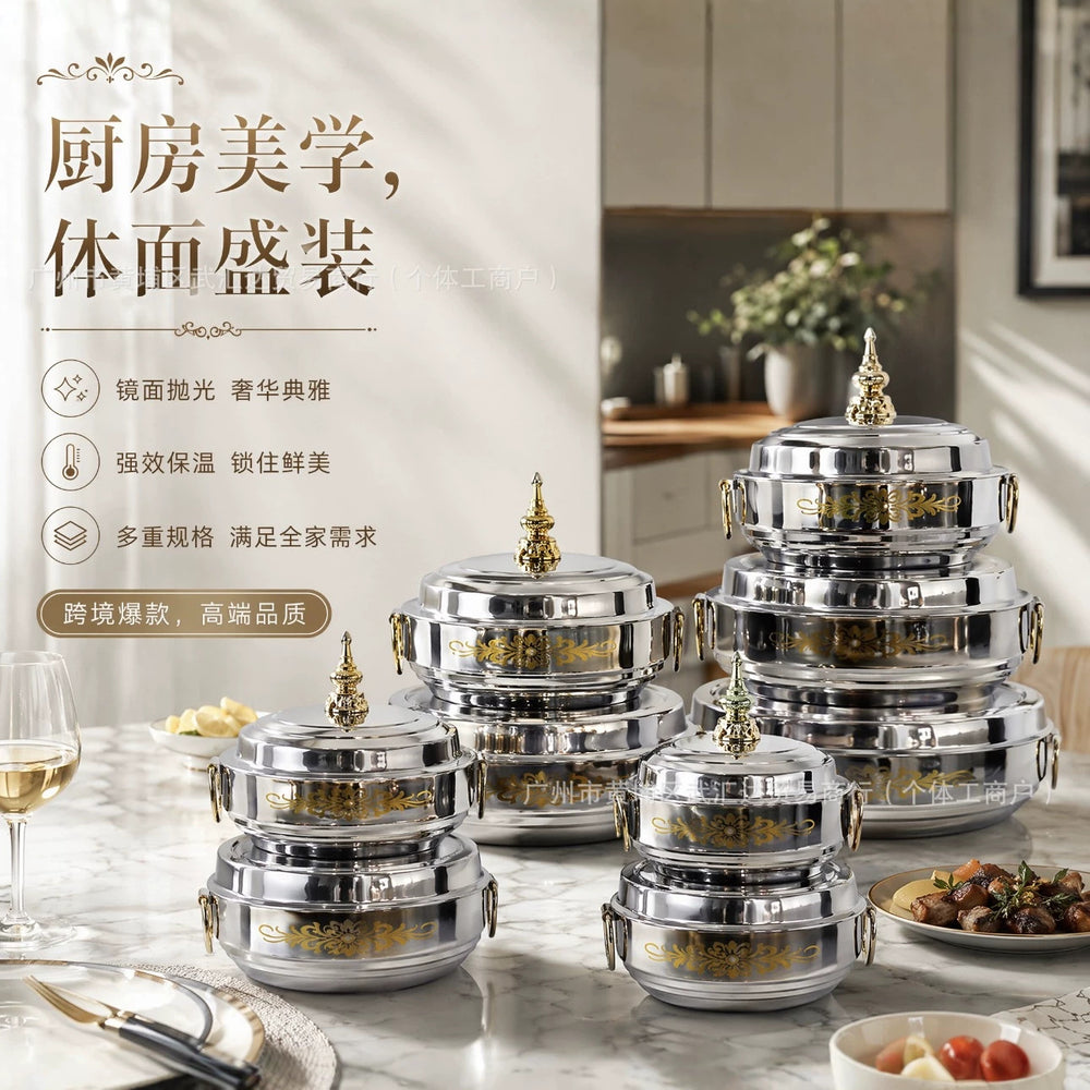 Household 4pcs 3l-6l-8l-12l stainless steel double-layer insulated lunch box high-end insulated box for stall setting