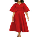 D3191 cross-border women's clothing  new style bell sleeves v neckfashionelegant large skirt dress european and american dress