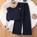 Girls' outfit: cross-border children's clothing,  spring/summer new collection, elegant lace trim patchwork tank top and wide-leg pants two-piece set