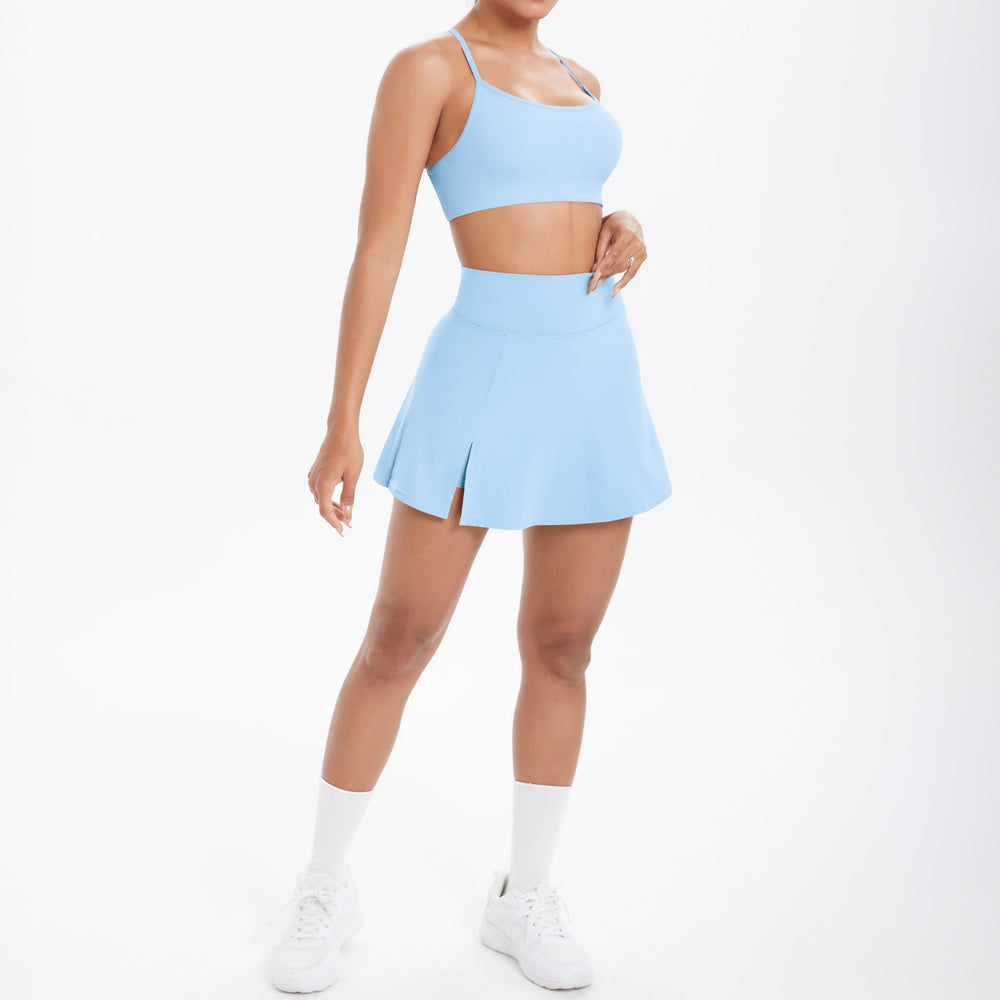Cloud-feel casual high-waisted tennis skirt sexy strappy back yoga set quick-dry running fitness outfit