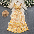 Palace style dress for women new arrivalniche styleretrofashionable styleprinting waist suspender long skirt