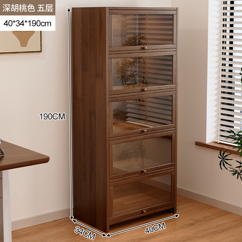 Solid wood dust-proof bookcase integrated against the wall Walnut color storage cabinet Locker Floor storage cabinet Household bookshelf