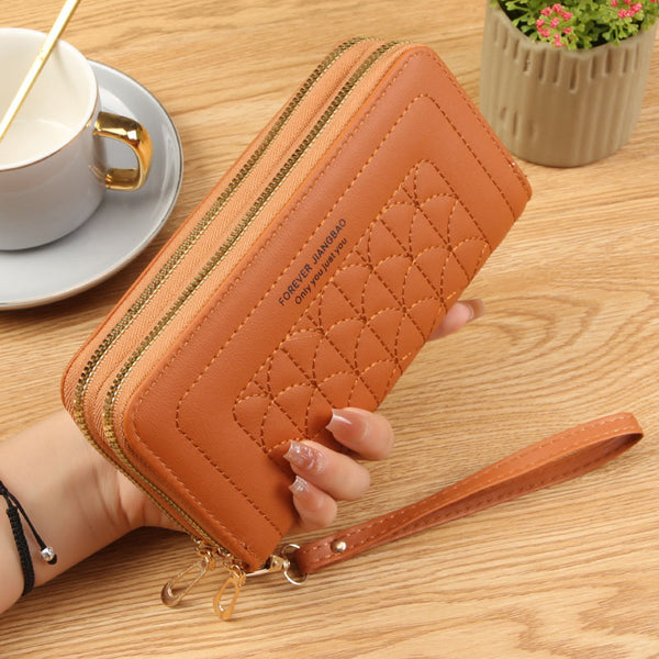 Directly from the manufacturer, women's wallet, long double zipper clutch bag, embroidered fashionable large-capacity soft leather clip, mobile phone bag