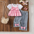new cross-border baby & toddler bow print cami top & heavy-duty washed denim pants set