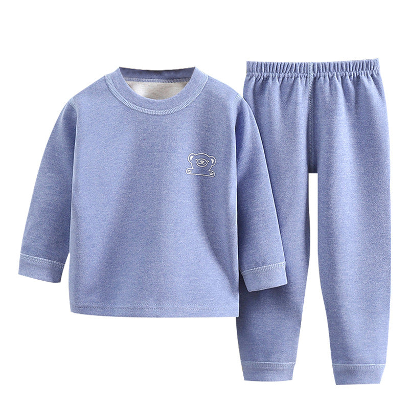 Kidsheattechintimates boys wool silk boneless autumn clothes long johns winter plaid baby wear home clothes suit