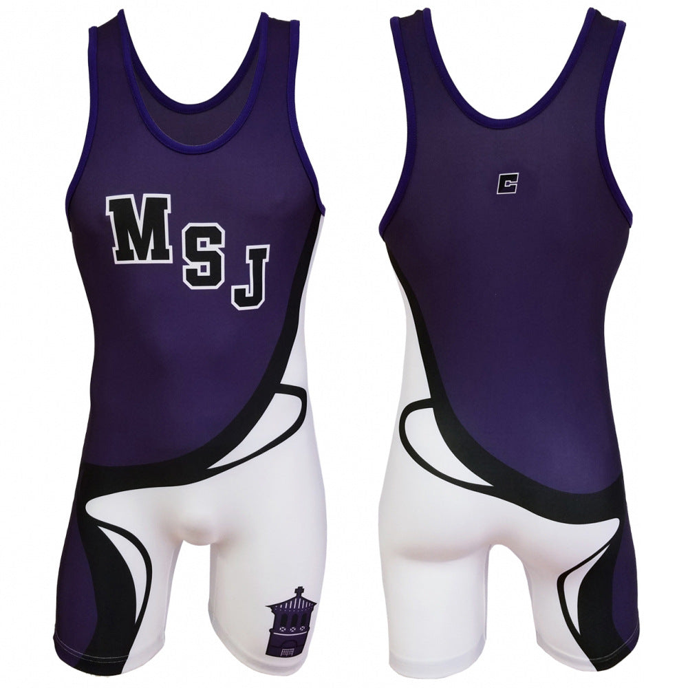 Sublimation full body print men's one-piece wrestling suit custom training weightlifting suit men's and women's free wrestling one-piece vest