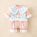 Baby autumn/winter chinese style romper, newborn girl cute princess full month hanfu, fleece-lined quilted outfit