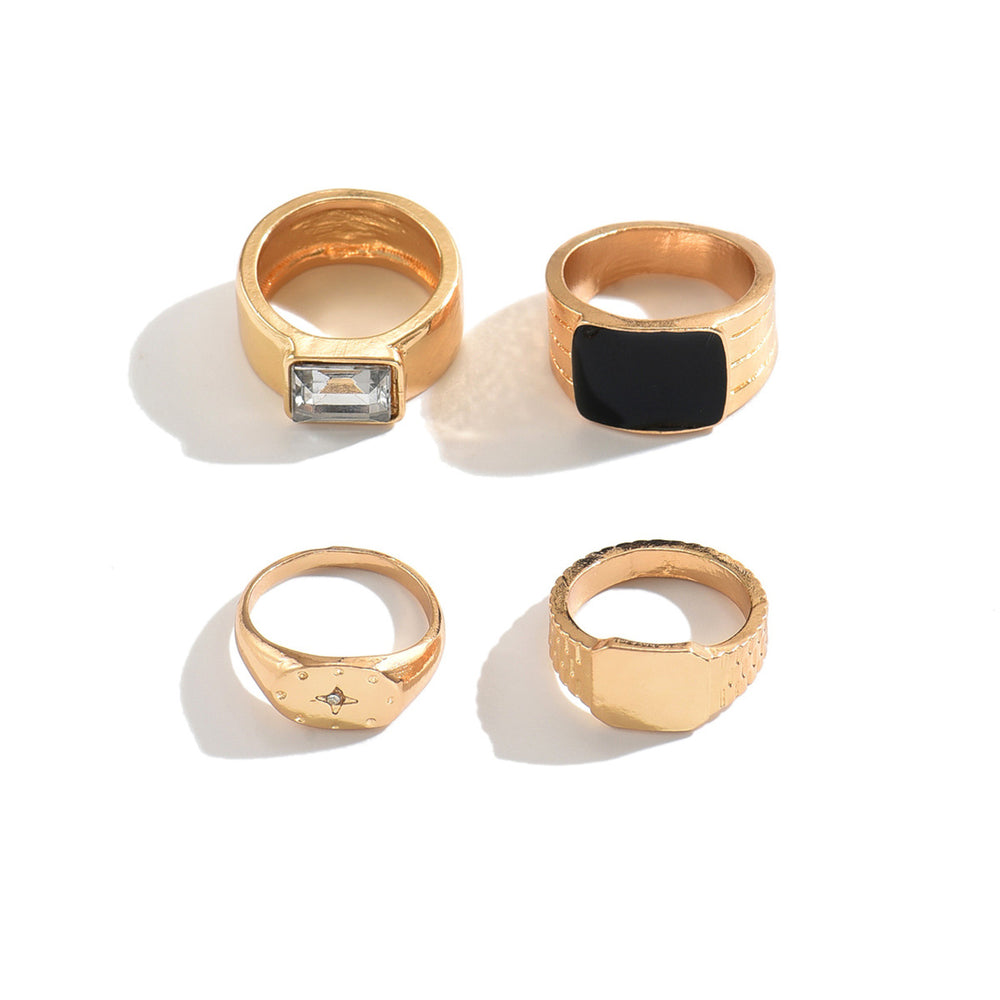 new arrival eight-pointed star diamond ring set for women niche stylecasual diamond-encrusted black oil-drip glossy metal ring