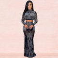 X5379 cross-border new arrival:  european and american fashion sexy nightclub women's mesh see-through long sleeve maxi dress two-piece set