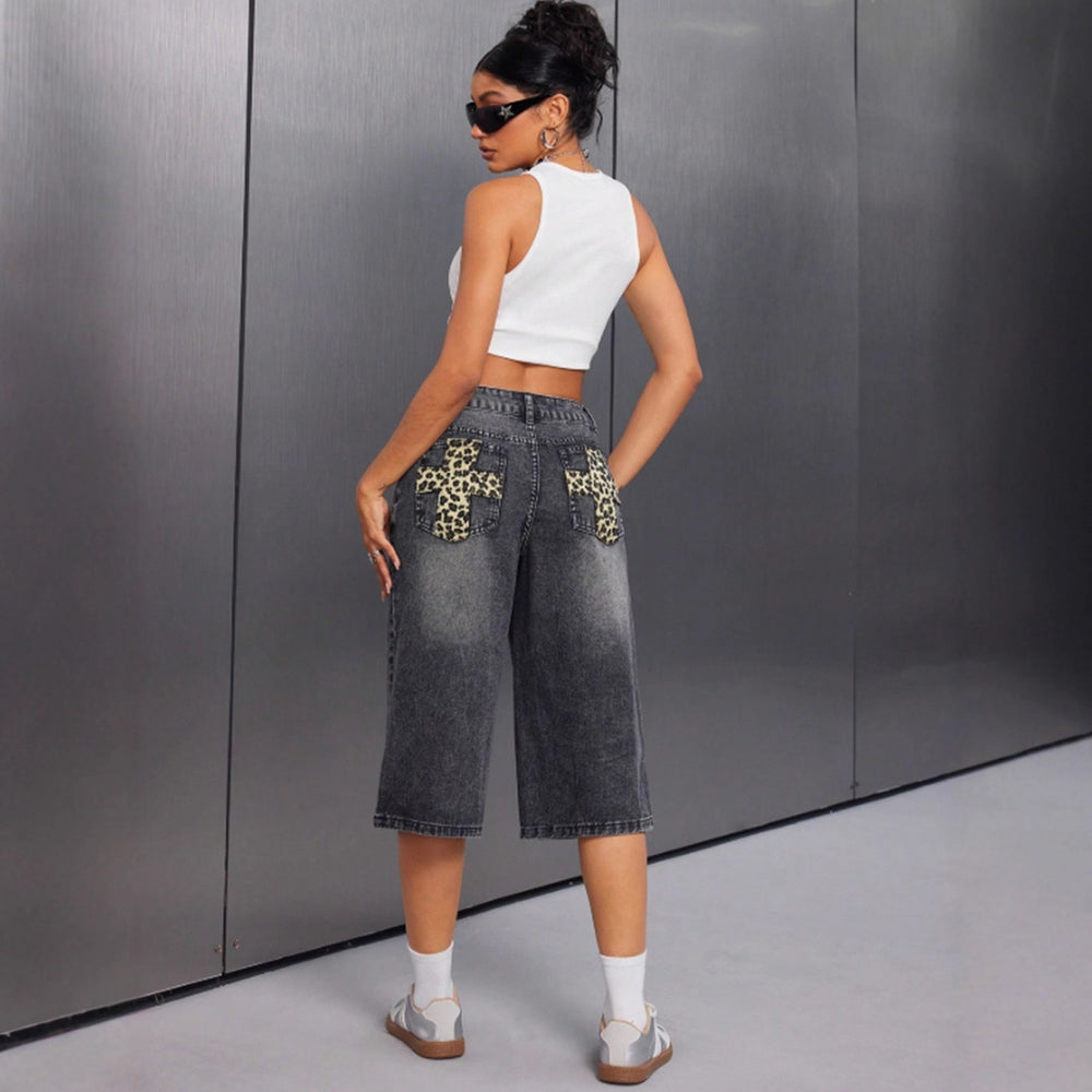 Pre-sale-16008# cross-border fashionexport  new high waist fashion retro half length pants denim shorts
