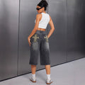 Pre-sale-16008# cross-border fashionexport  new high waist fashion retro half length pants denim shorts