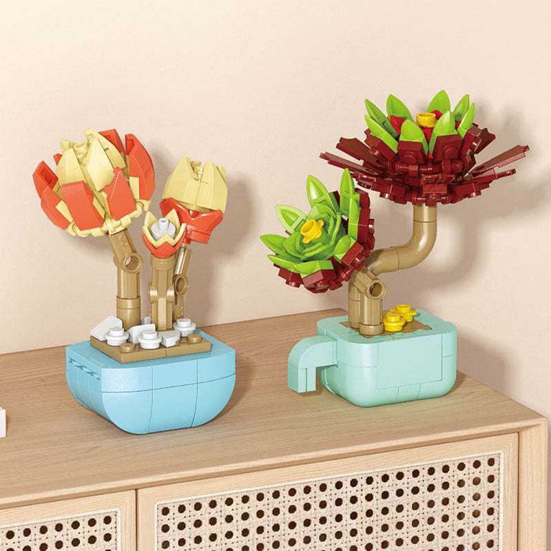 Compatible with lego bricks, succulent handmade flower pot, small particle children's educational assembly desktop ornament model gift