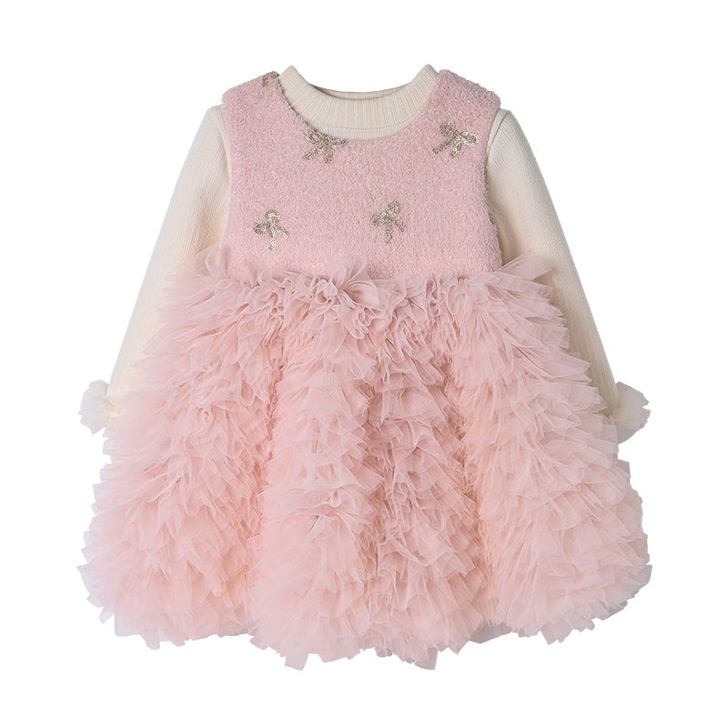 Girls' dress  winter pink children's performance princess dress toddler & little girl bowknot gown