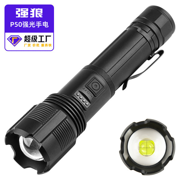 New LED flashlight Type-C rechargeable aluminum alloy tactical portable waterproof outdoor zoom strong light P50 flashlight