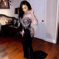 supply elastic flannel hot diamond rhinestone tassel sexy silmcustom performance costume evening dress