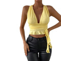new european and american cross-border milk silk sexy hot girl deep v waist-cinching slimming design halter top
