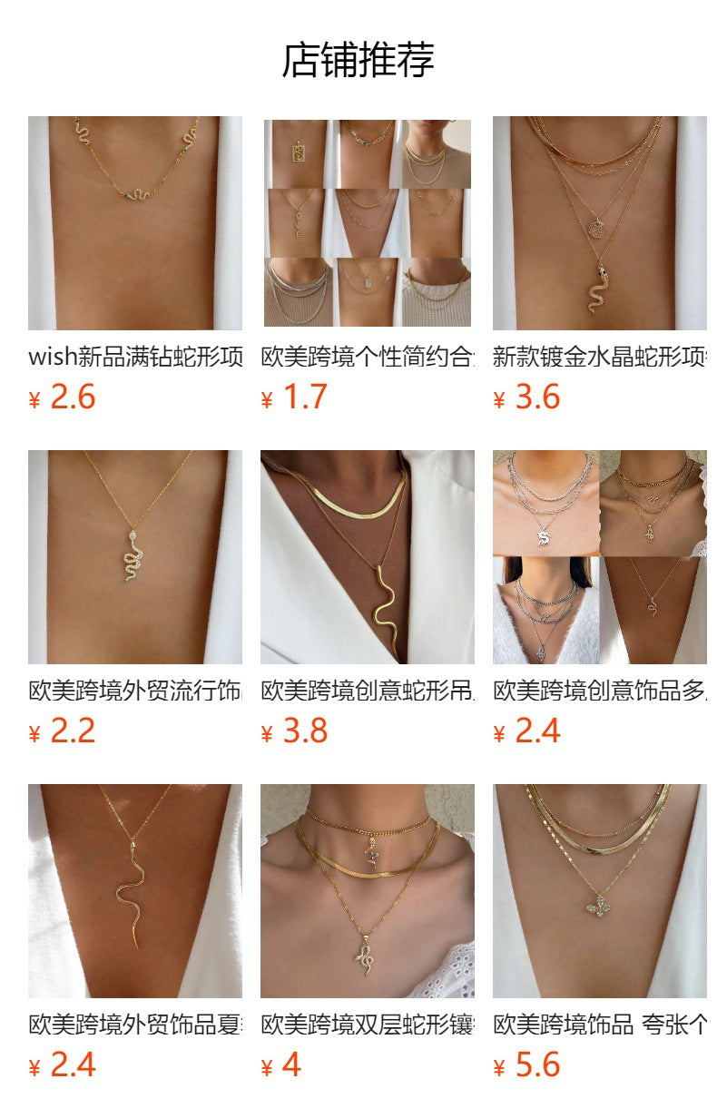 Multi-layered snake-shaped necklace wholesale european and american cross-border jewelry pendant easiest for matchniche style alloy women's clavicle chain snake-shaped chain