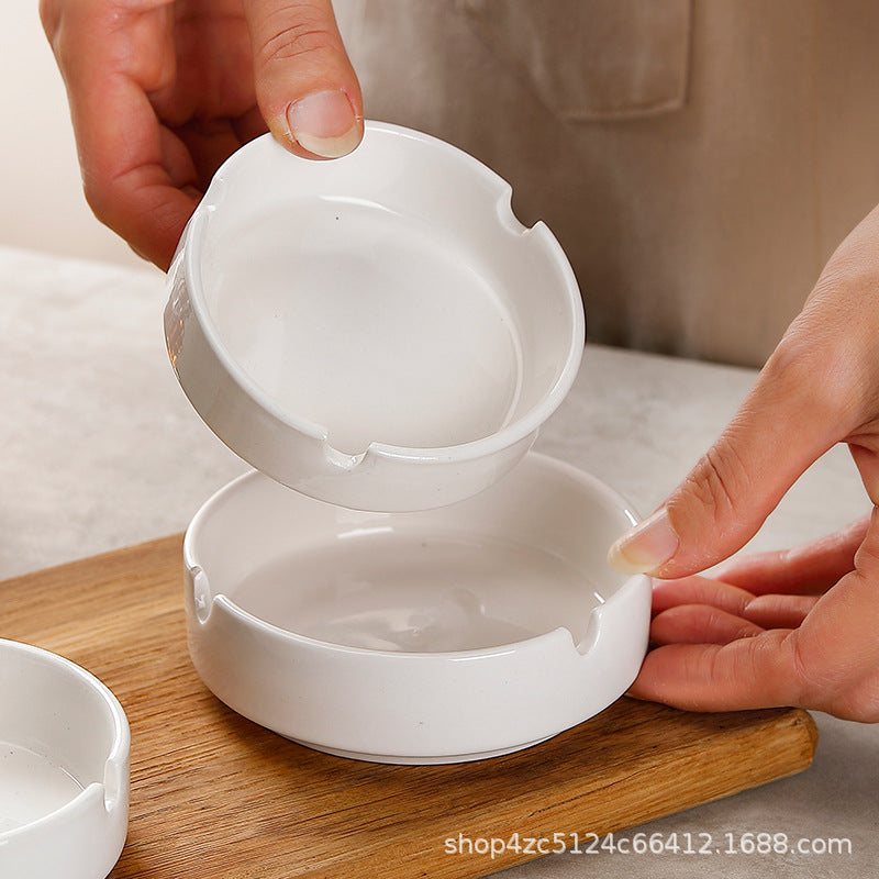 Pure white ceramic ashtray - commercial grade, customizable with logo - ideal for hotels, guesthouses, round bars, ktv lounges, restaurants, and dining establishments