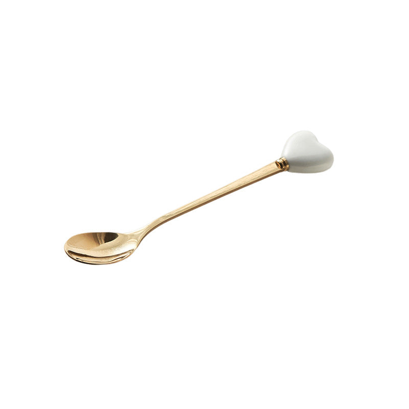 Luxury ceramic spoon stainless steel coffee spoon afternoon tea cake dessert spoon cross-border high-value small fork soup spoon