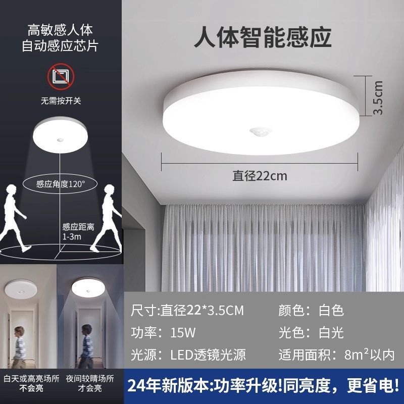 Led ceiling light - motion sensor radar light for stairwells, hallways, entryways, and balconies