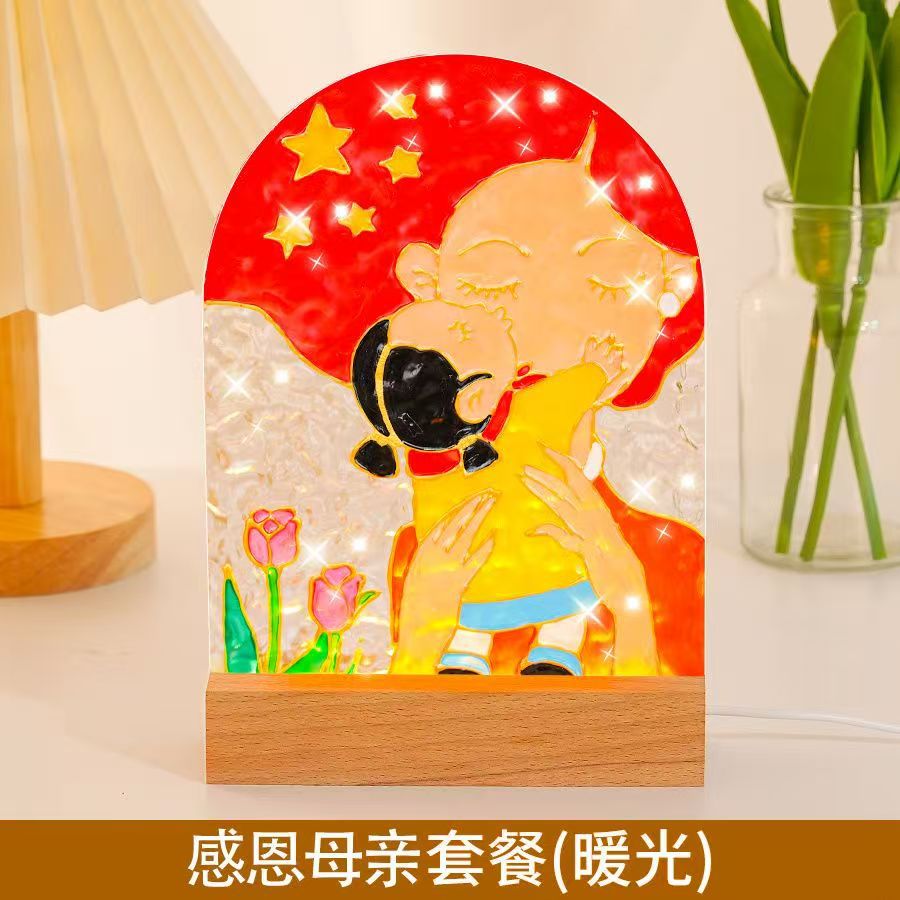 Tulip night light DIY material package, gift for girlfriend, hand-painted night light, water ripple acrylic light, ambient light.