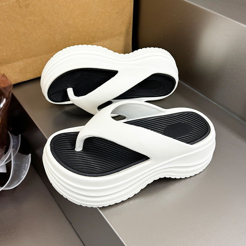 Platform thick sole flip flops women's summer 6.5 heightening flip flops outwear beach slippers wholesale