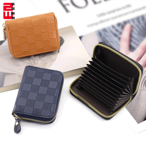 Plaid card bag, new  men and women's high-end sense, large-capacity document storage, casual card holder, zipper, change bag.