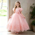Ready-to-ship new lace wedding dress bubble sleeve princess dress girls birthday party dress kids dress