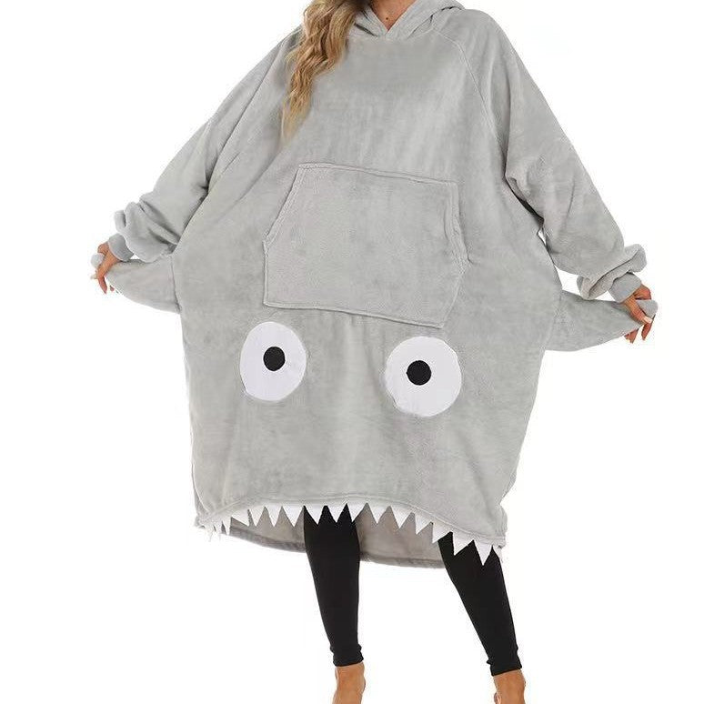 Flannel cartoon big-eyed shark pajamas - couple's loungewear - cozy & warm - double-sided flannel