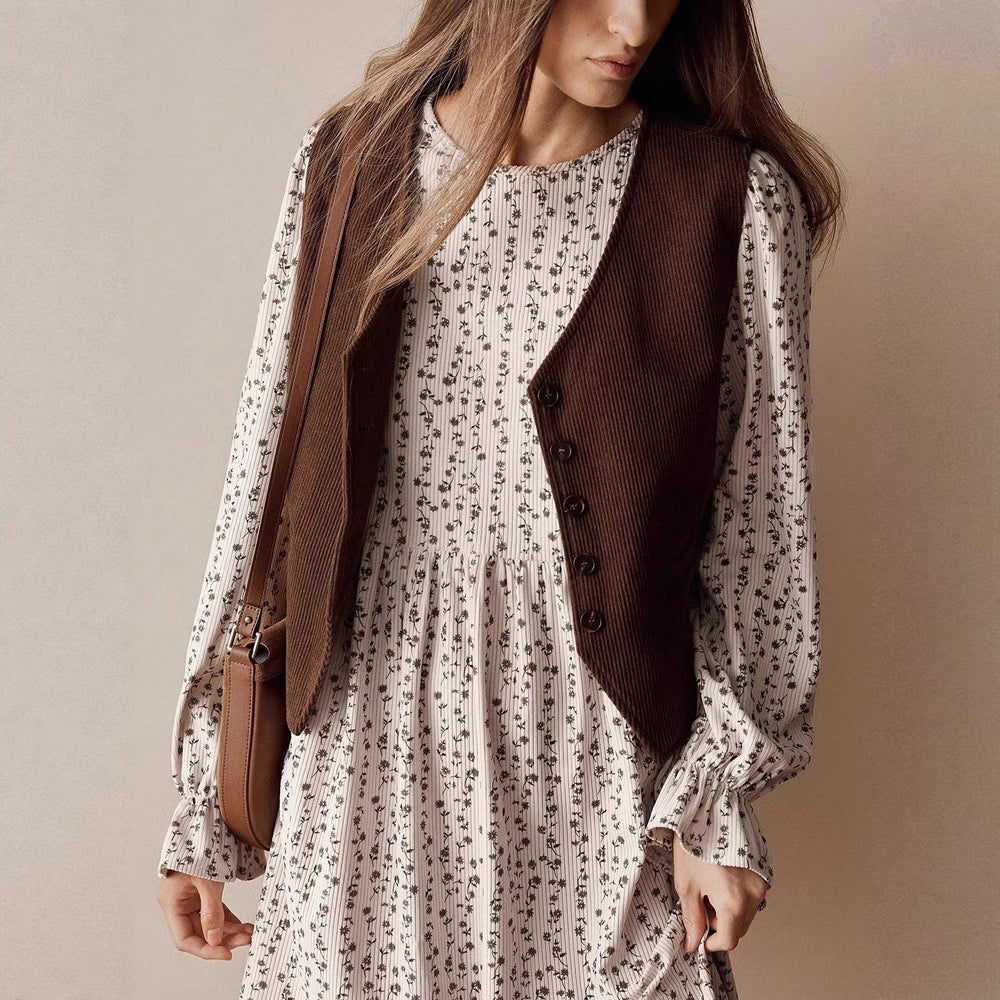 Amazon fashion cross-border export women's floral flare sleeve short dress - round neck high waist loose fit