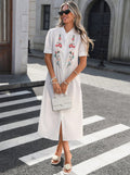 Amazon independent station exportsummernew arrival european and american clothing white cross-border short-sleeved embroidereddress