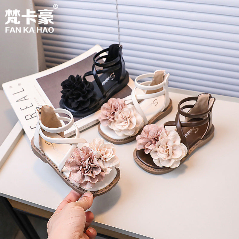 girls' sandals: new summer korean style children's shoes, fashionable floral princess sandals, little girl's roman sandals