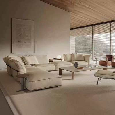 Italian normcore fabric sofa, lazy living room petal sofa, classy cotton and linen large flat layer straight row corner sofa