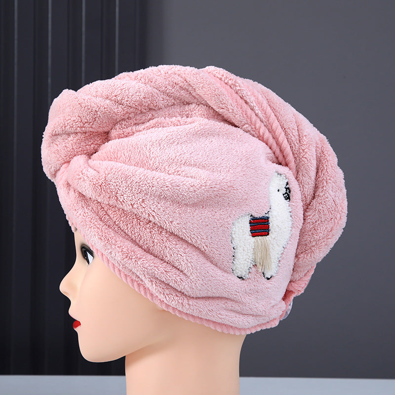 New arrival dry hair cap for women, water-absorbent, quick-drying, cute alpaca thickened shower cap, hair wiping, logo printed, dry hair towel wholesale