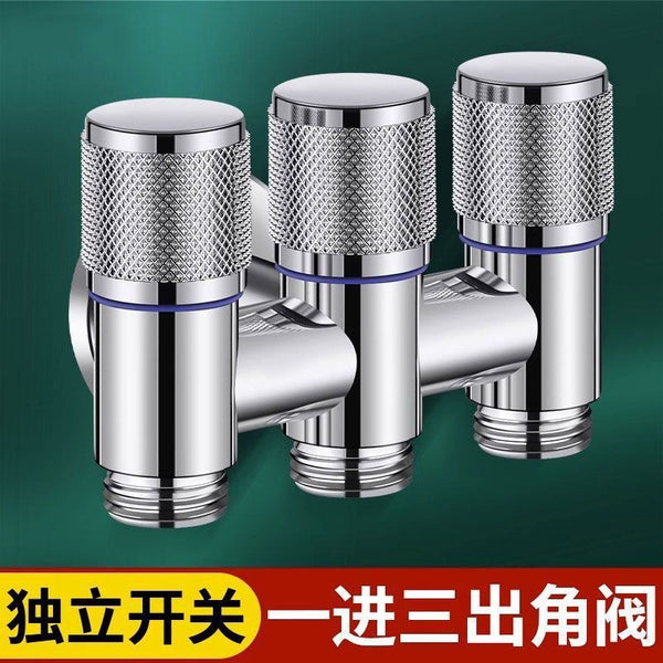 Washing machine faucet angle valve one in three out automatic water stop valve household multi-function water inlet three control four-way water separation valve