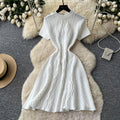 Korean style red knitted high-end dress - women's summer short sleeve high-waisted a-line dress - commute-friendly, slimming, and exudes sophistication