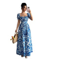 european and american cross-border foreign trade women's short-sleeved printed loosedress medium long skirt