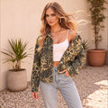 European and american cross-border e-commerce  polo collar long sleeve metal single-breasted leopard print casual washed denim jacket