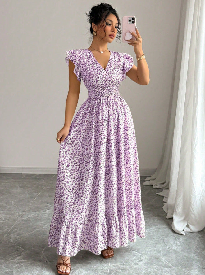 new european and american style women's fashion printed dress