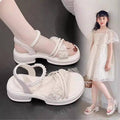 Girls' sandals: new  summer princess style, slip-on, trendy, for school girls, mid-to-large children, kids' beach sandals