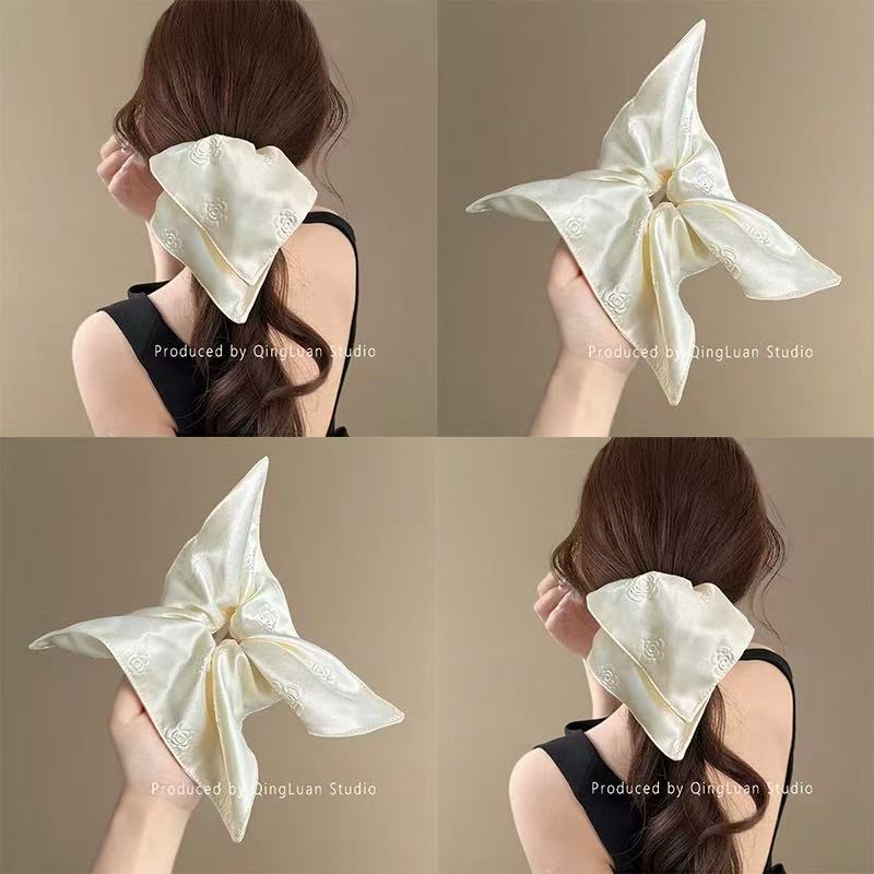 Camellia pear white satin square scarf hair tie low ponytail ball hair accessories hair curler spring hair tie handmade camellia