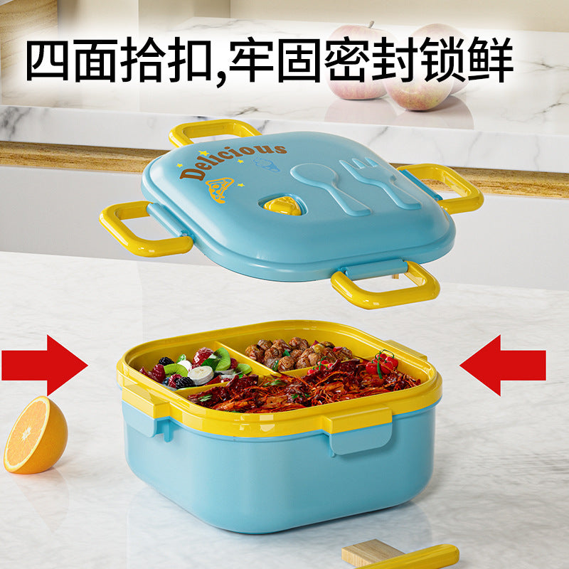 kids lunch box primary school student three-compartment lunch box thermal insulation microwaveable anti-fall sealed double-layer lunch box gift