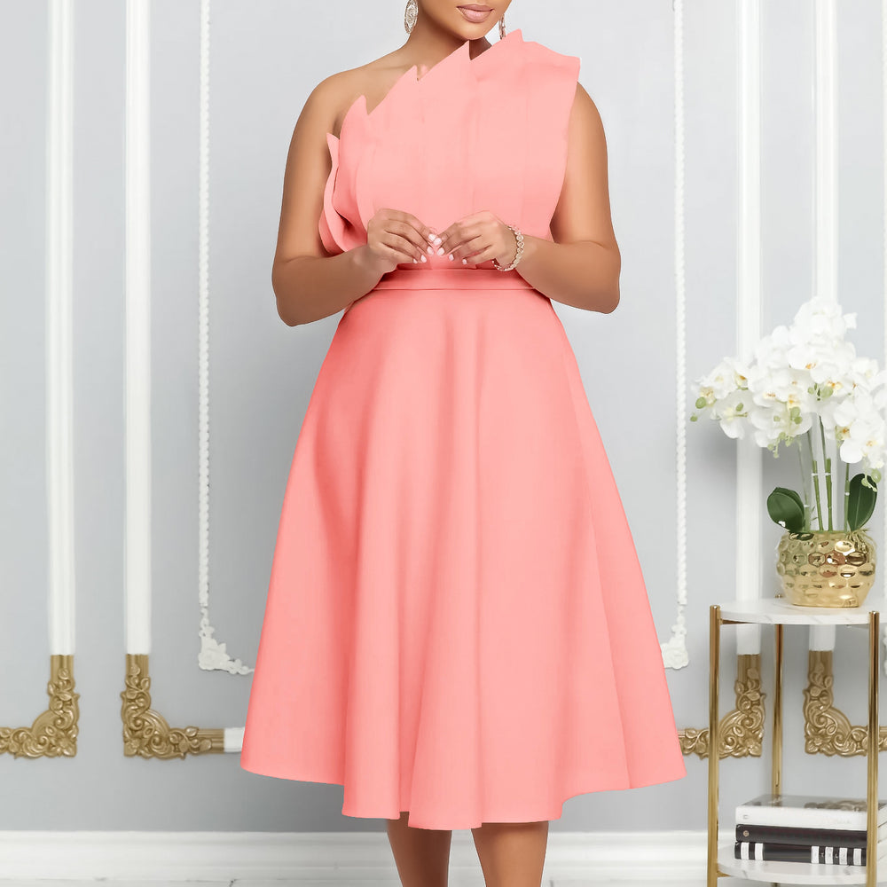 D3200 plus size women's summer sexy asymmetrical neck ruched high waist evening gown party dress - cross-border dress