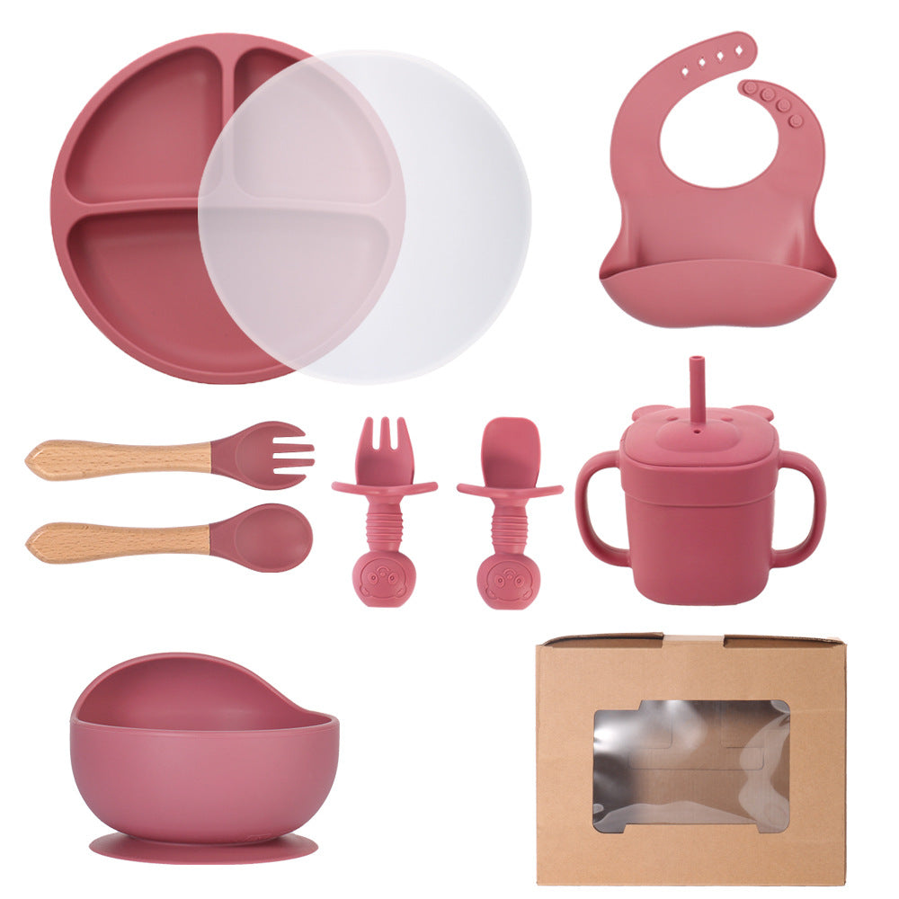 Children's silicone straw cup Baby bear baby drinking milk drinking cup Double handle anti-drop silicone feeding tableware