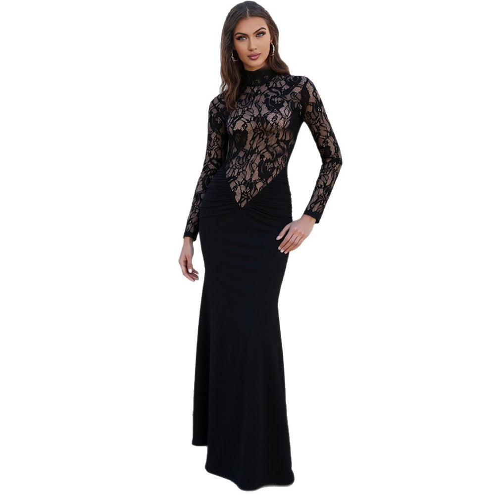 fashion style  spring new arrivalfashionlong sleevescut out breathable lacepatchworksilm hip-hugging dress