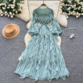 Miya european and american dress women's  autumn high-end slimming waist ruffle lantern sleeve pleated maxi dress