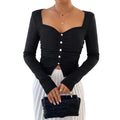 Amazon cross-border european and american women's clothing french chic square neck t-shirt - spring/summer elegant high-end slim fit top