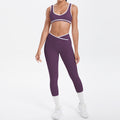 New arrival cross-border brushed contrast color tight breathable cross wide-leg yoga suit sports running fitness two-piece set