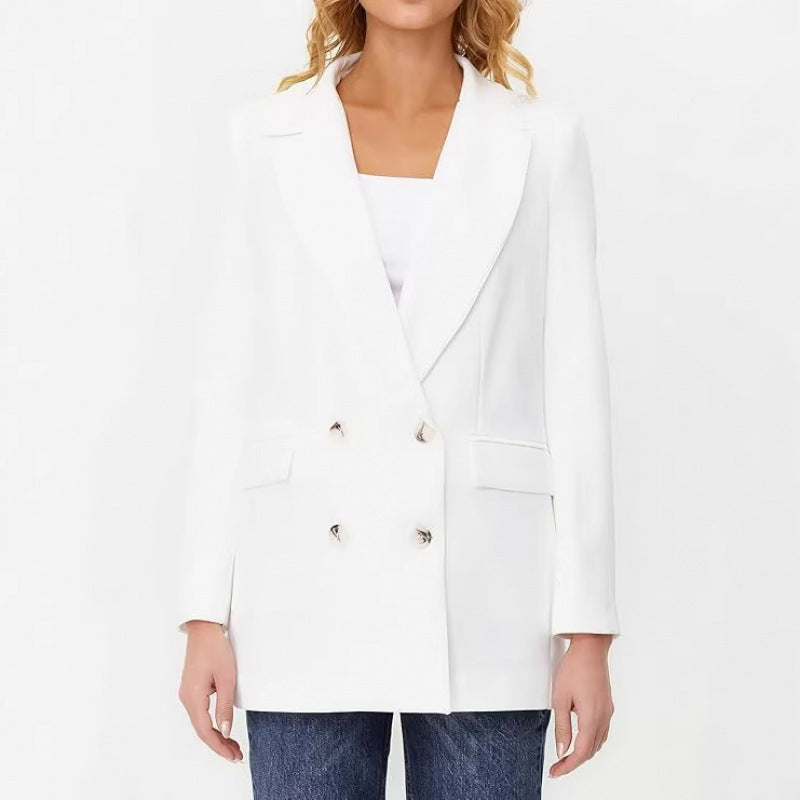 Amazon fashion white button suit outwear women  spring new arrivalloosecasualflap pocket pantstops